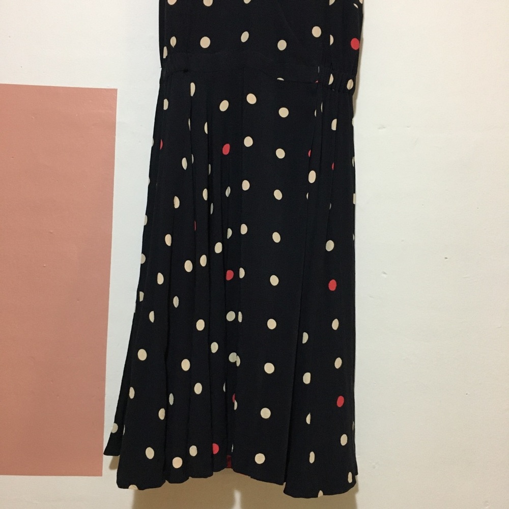 Anthropologie Black Polka Dot Midi Dress with Red Accents - Picture 3 of 16